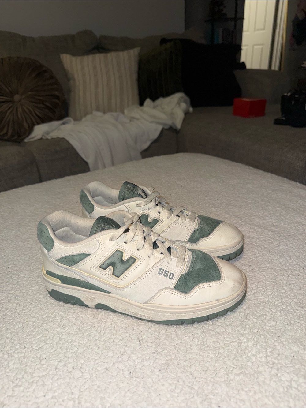 New Balance 550 Cream and Sage Green Low-Top Sneakers